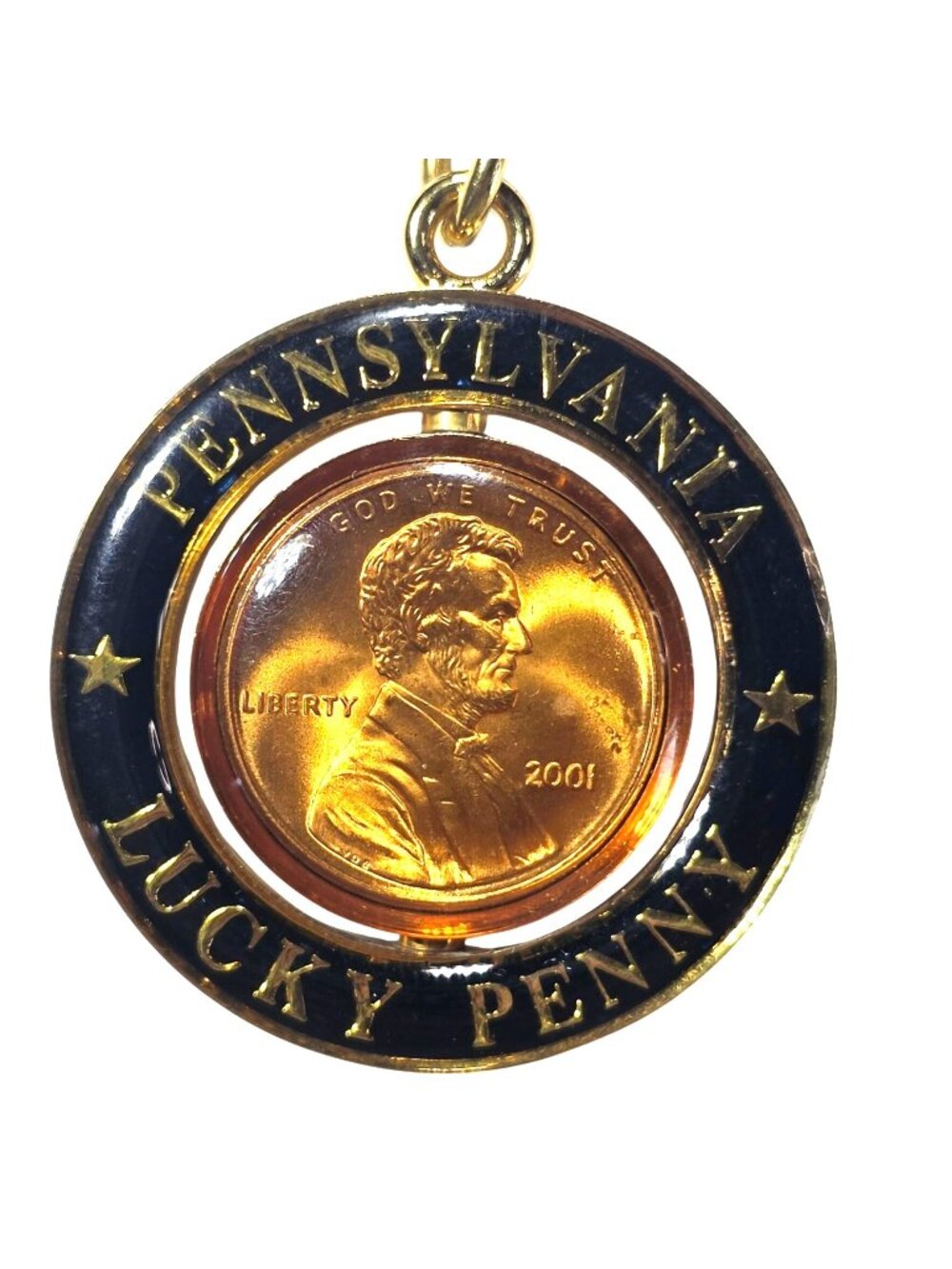 Pennsylvania Lucky Penny Keychain 2001 Lincoln Cent  Gold-Tone Chain Souvenir